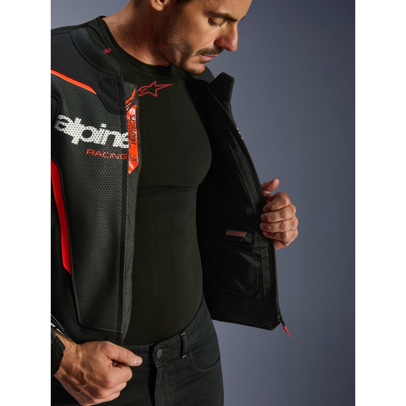 Alpinestars GP Force V2 Airflow leren motorjas in zwart-fluorescerend rood-wit