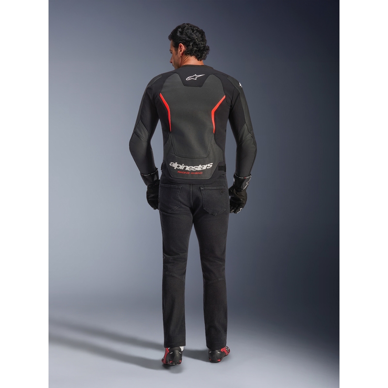 Alpinestars GP Force V2 Airflow leren motorjas in zwart-fluorescerend rood-wit