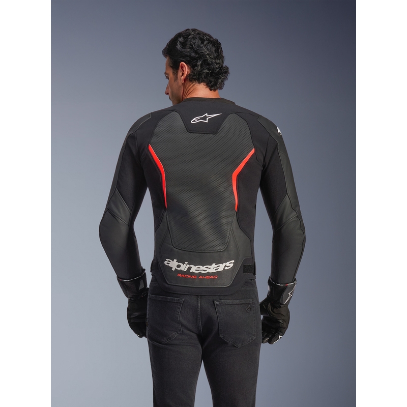 Alpinestars GP Force V2 Airflow leren motorjas in zwart-fluorescerend rood-wit