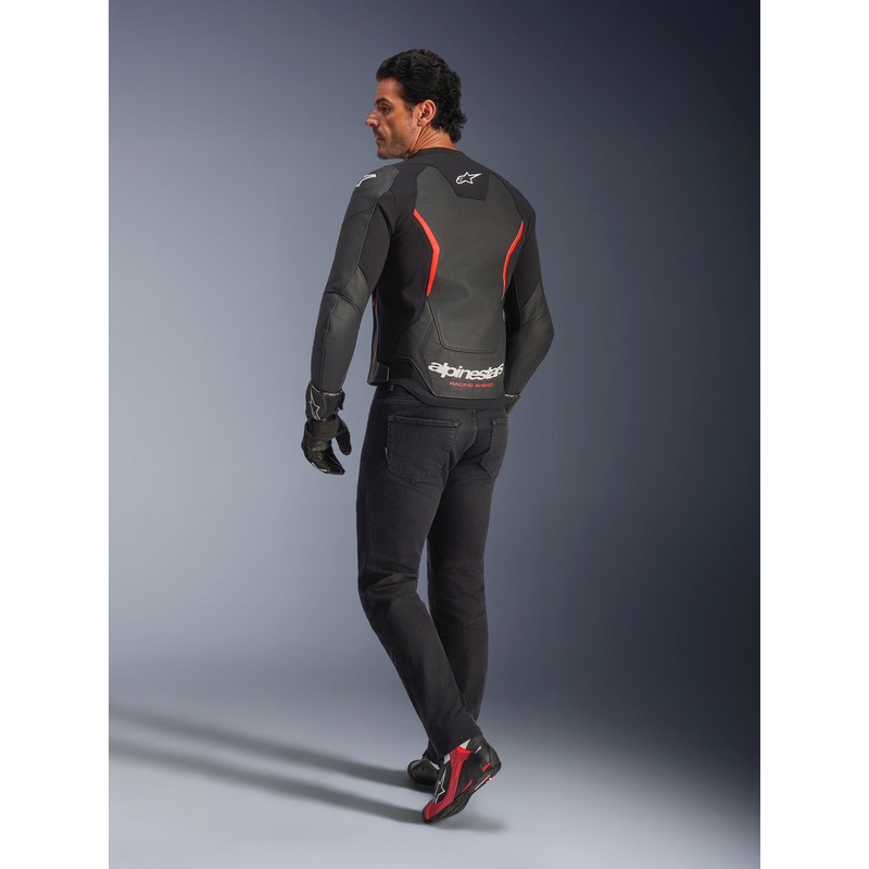Alpinestars GP Force V2 Airflow leren motorjas in zwart-fluorescerend rood-wit
