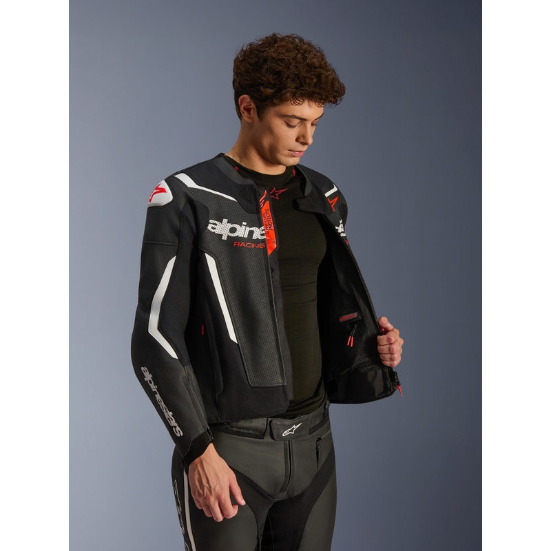 Alpinestars GP Force V2 Airflow leren motorjas zwart-wit