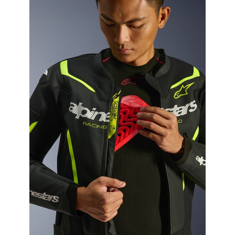 Alpinestars GP Force V2 Airflow leren motorjas zwart-fluo geel