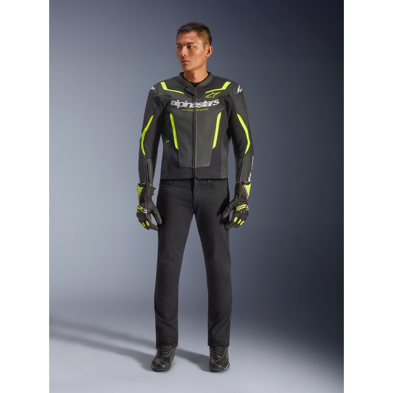 Alpinestars GP Force V2 Airflow leren motorjas zwart-fluo geel