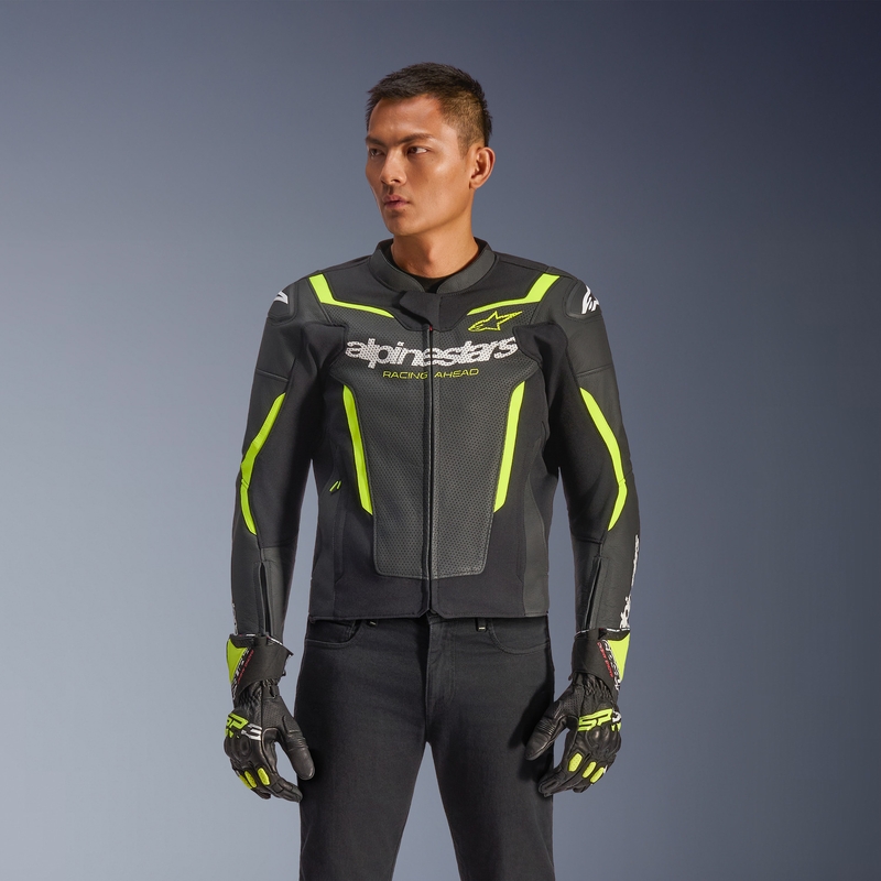 Alpinestars GP Force V2 Airflow leren motorjas zwart-fluo geel