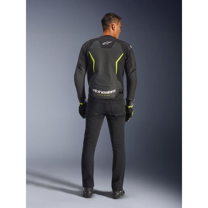 Alpinestars GP Force V2 Airflow leren motorjas zwart-fluo geel