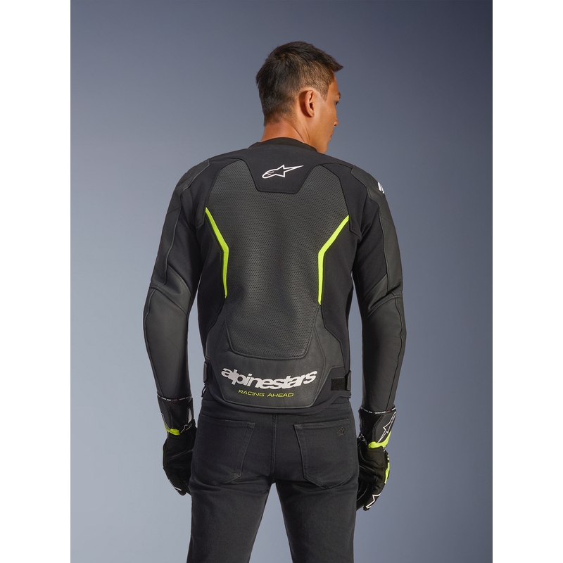 Alpinestars GP Force V2 Airflow leren motorjas zwart-fluo geel