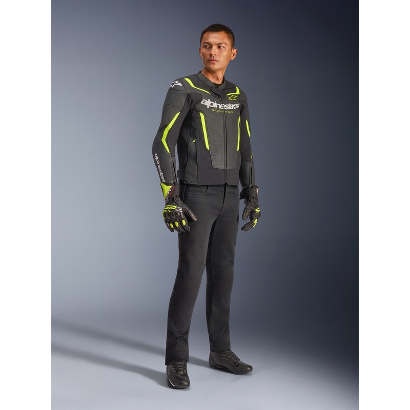 Alpinestars GP Force V2 Airflow leren motorjas zwart-fluo geel
