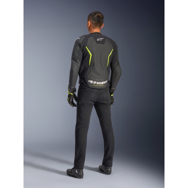 Alpinestars GP Force V2 Airflow leren motorjas zwart-fluo geel