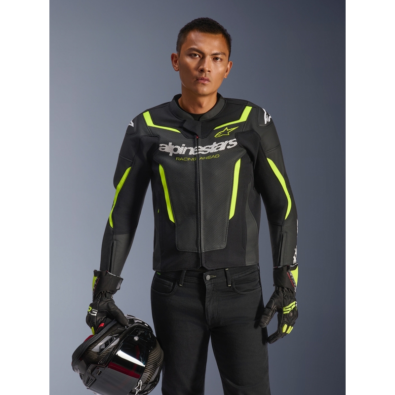 Alpinestars GP Force V2 Airflow leren motorjas zwart-fluo geel
