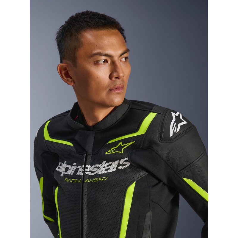Alpinestars GP Force V2 Airflow leren motorjas zwart-fluo geel