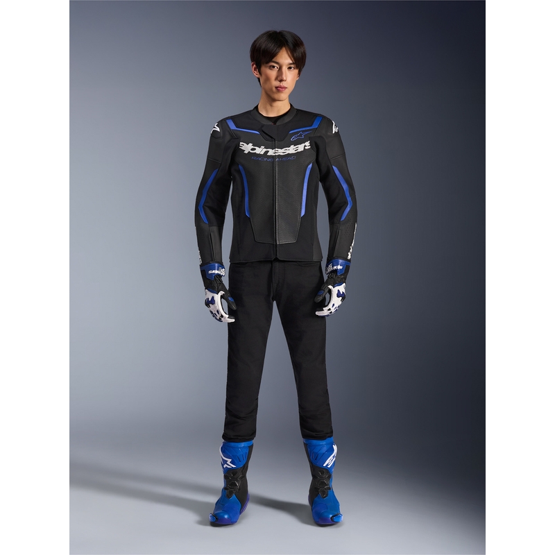 Alpinestars GP Force V2 Airflow leren motorjas zwart-metallic blauw