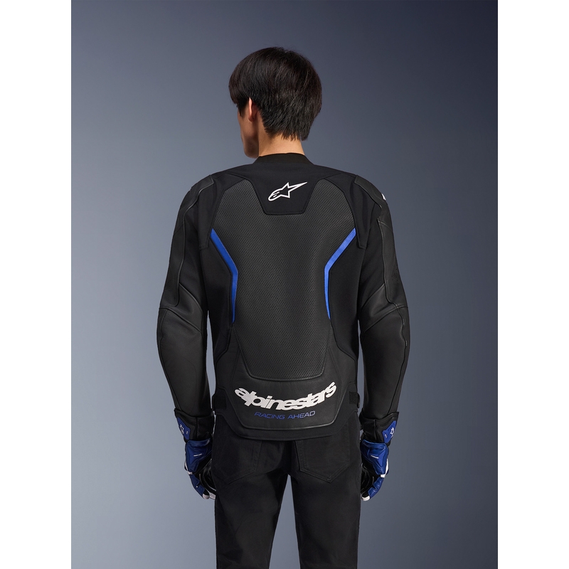 Alpinestars GP Force V2 Airflow leren motorjas zwart-metallic blauw