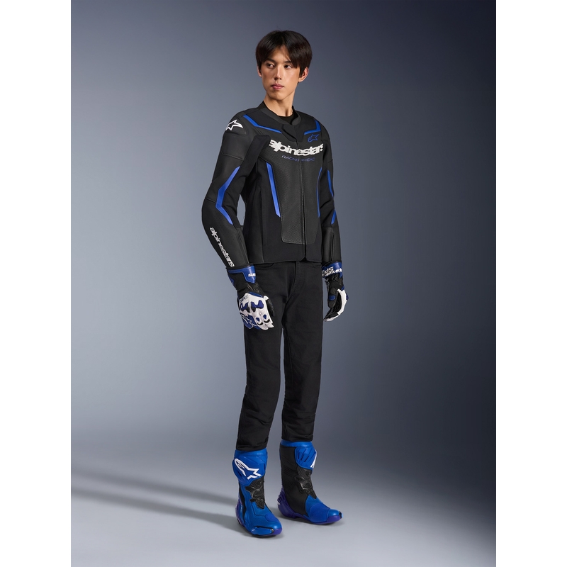 Alpinestars GP Force V2 Airflow leren motorjas zwart-metallic blauw