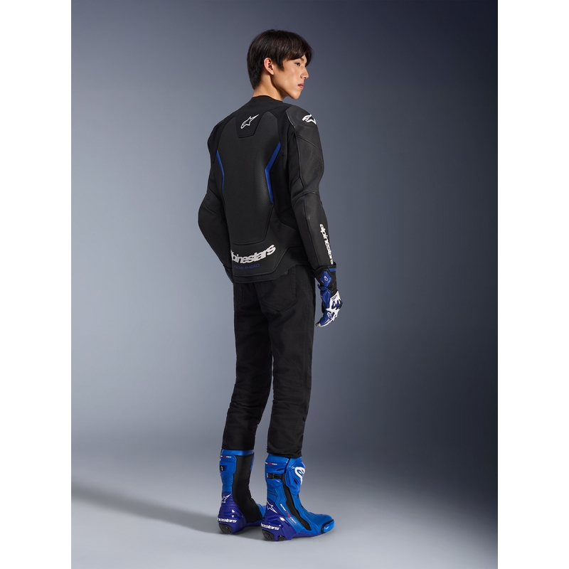 Alpinestars GP Force V2 Airflow leren motorjas zwart-metallic blauw