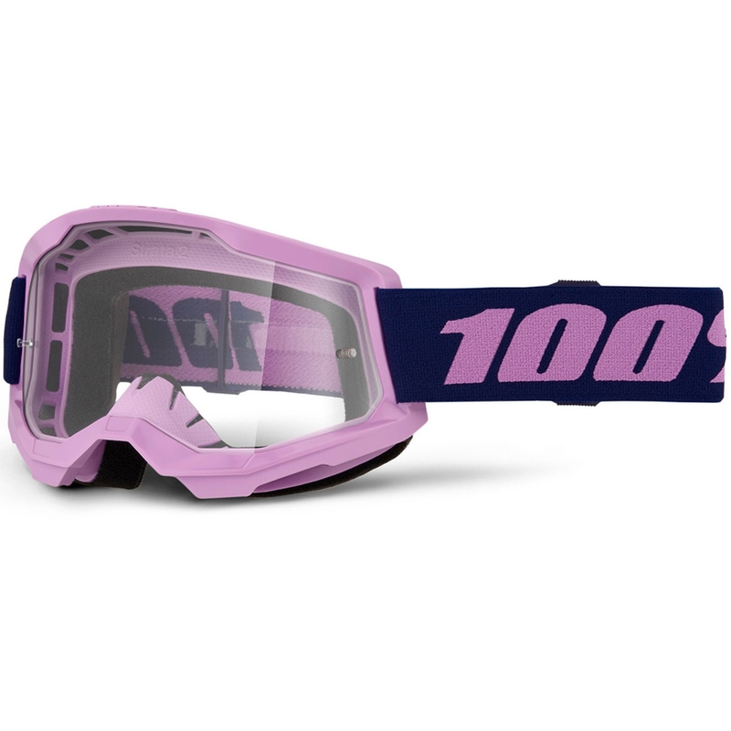 Motocrossbril 100% STRATA 2 NIEUW paars met transparant plexiglas
