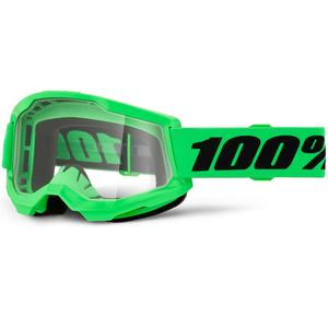 Motocrossbril 100% STRATA 2 NIEUW fluorescerend groen met transparant plexiglas