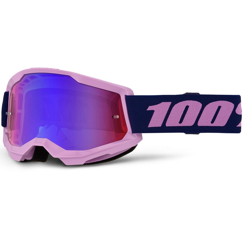 Motocrossbril 100% STRATA 2 NIEUW paars met rood-blauw plexiglas