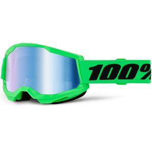 Motocrossbril 100% STRATA 2 NIEUW fluorescerend groen met blauw plexiglas