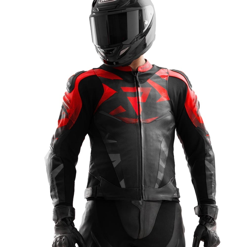 Rebelhorn Inferno leren motorjas zwart-fluorrood