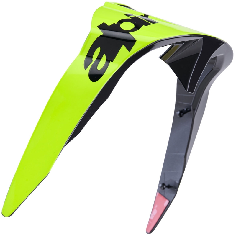 Aerodynamische spoiler voor Alpinestars Supertech R10 Arius motorhelmen, standaard profiel, fluorescerend geel-zwart.