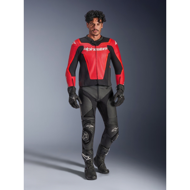 Alpinestars GP Force V2 Airflow leren motorjas in fluorescerend rood-zwart-wit