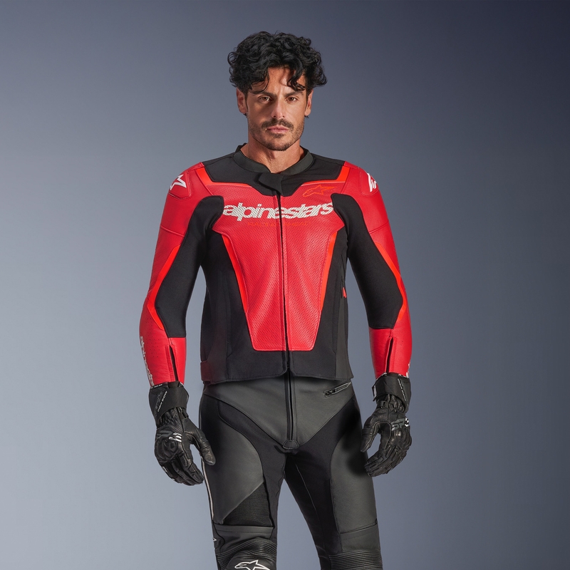 Alpinestars GP Force V2 Airflow leren motorjas in fluorescerend rood-zwart-wit