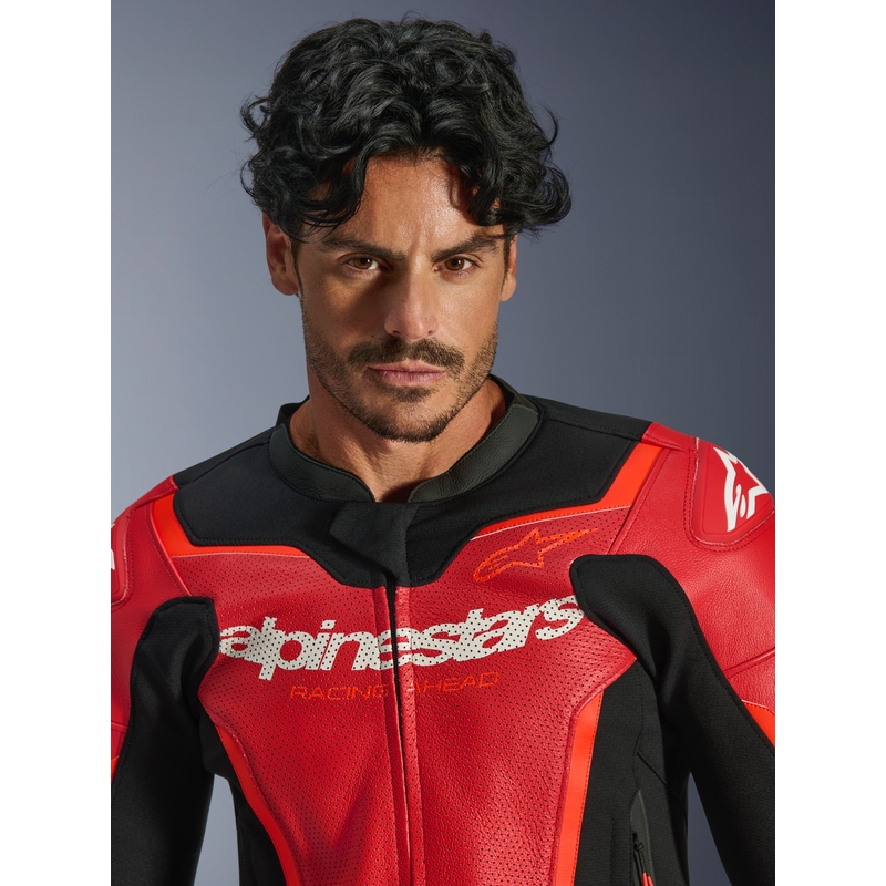 Alpinestars GP Force V2 Airflow leren motorjas in fluorescerend rood-zwart-wit
