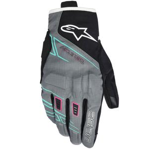 Damesmotorhandschoenen Alpinestars STELLA MOBLAST WATERPROOF grijs-zwart-fluorroze-turkoois-wit