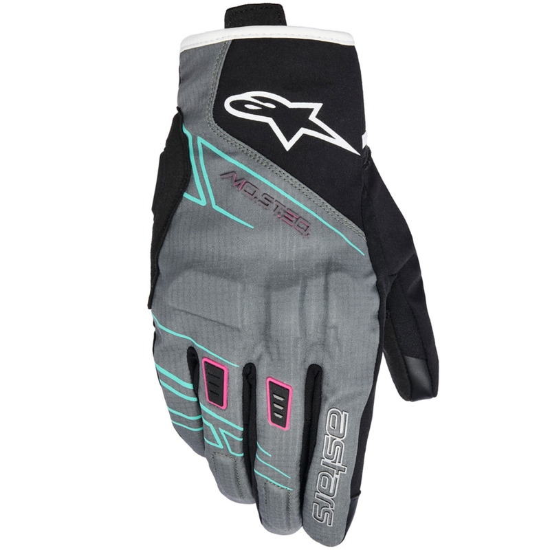 Damesmotorhandschoenen Alpinestars STELLA MOBLAST WATERPROOF grijs-zwart-fluorroze-turkoois-wit