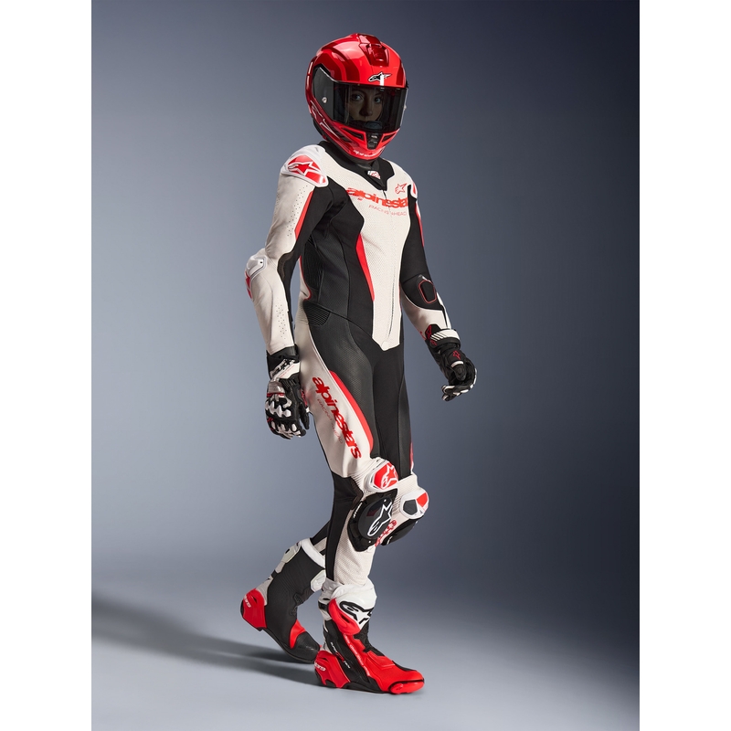 Alpinestars Stella GP-R7 dames motorpak uit één stuk van leer, wit-fluorescerend rood-zwart