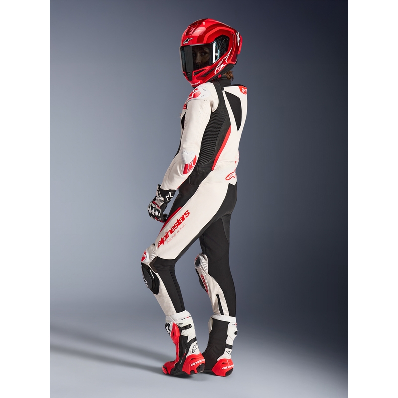 Alpinestars Stella GP-R7 dames motorpak uit één stuk van leer, wit-fluorescerend rood-zwart