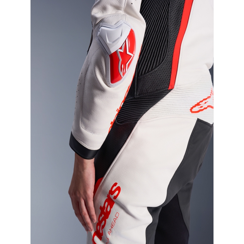 Alpinestars Stella GP-R7 dames motorpak uit één stuk van leer, wit-fluorescerend rood-zwart