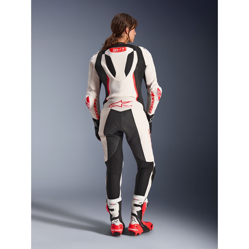 Alpinestars Stella GP-R7 dames motorpak uit één stuk van leer, wit-fluorescerend rood-zwart
