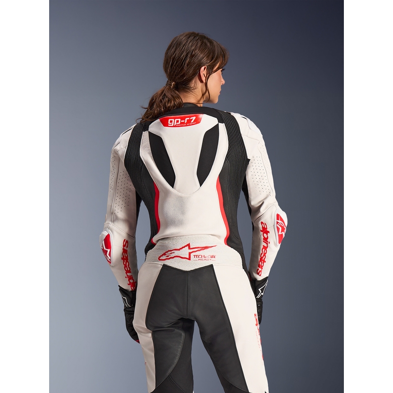 Alpinestars Stella GP-R7 dames motorpak uit één stuk van leer, wit-fluorescerend rood-zwart