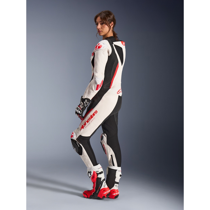 Alpinestars Stella GP-R7 dames motorpak uit één stuk van leer, wit-fluorescerend rood-zwart