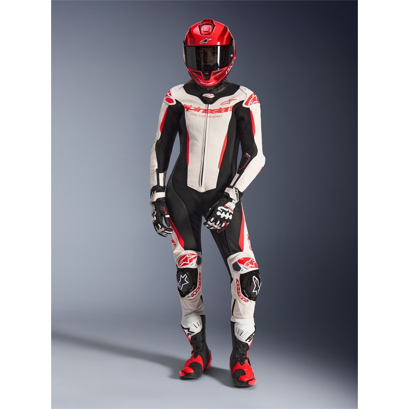 Alpinestars Stella GP-R7 dames motorpak uit één stuk van leer, wit-fluorescerend rood-zwart