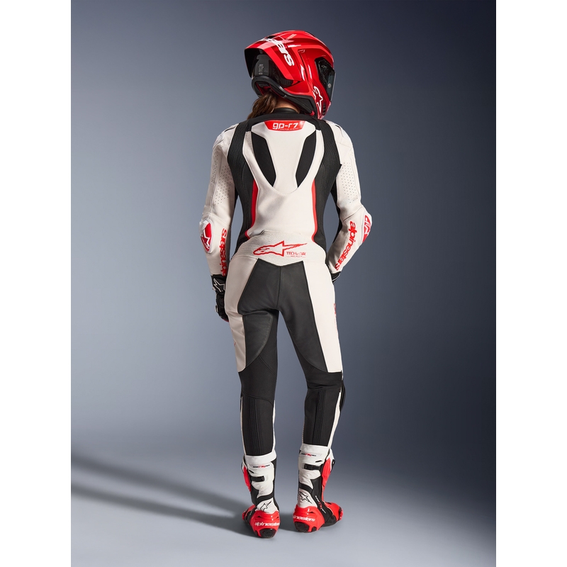 Alpinestars Stella GP-R7 dames motorpak uit één stuk van leer, wit-fluorescerend rood-zwart