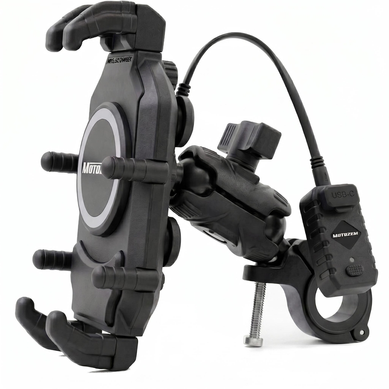 Antivibratie telefoonhouder met draadloze oplader en USB-C-aansluiting MotoZem M26-C1 zwart