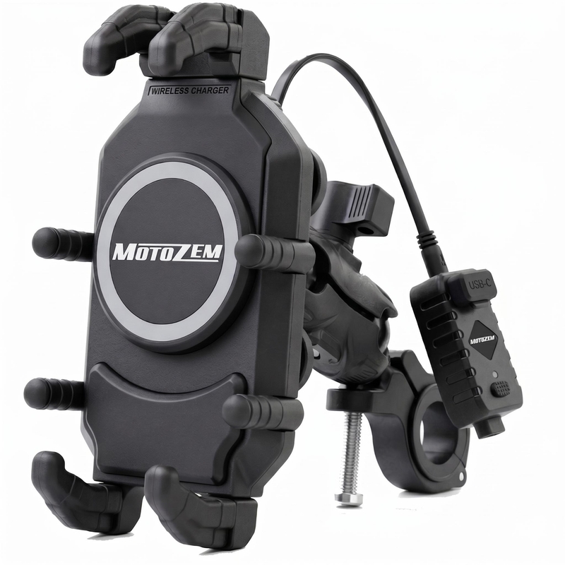 Antivibratie telefoonhouder met draadloze oplader en USB-C-aansluiting MotoZem M26-C1 zwart