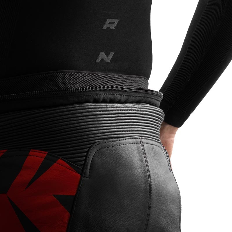Rebelhorn Inferno leren motorbroek zwart-fluorrood