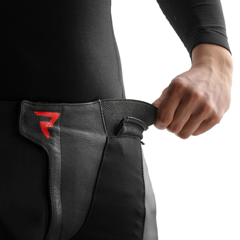 Rebelhorn Inferno leren motorbroek zwart-fluorrood