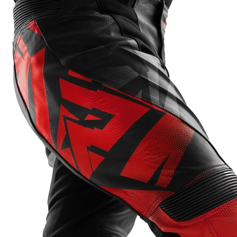 Rebelhorn Inferno leren motorbroek zwart-fluorrood