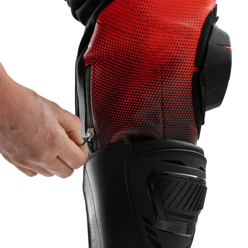 Rebelhorn Inferno leren motorbroek zwart-fluorrood