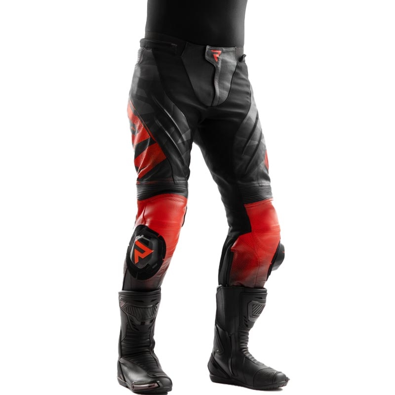 Rebelhorn Inferno leren motorbroek zwart-fluorrood