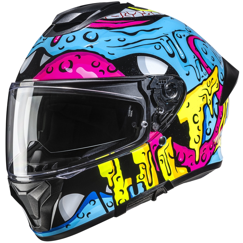 Integraal motorhelm HJC C71 Squeeze MC28 blauw-geel-roze