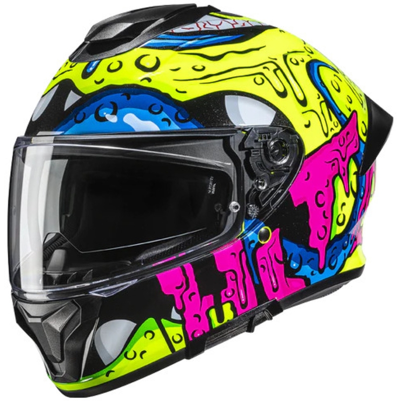 Integraal motorhelm HJC C71 Squeeze MC32H geel-roze-blauw