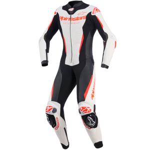 Alpinestars Stella GP-R7 dames motorpak uit één stuk van leer, wit-fluorescerend rood-zwart