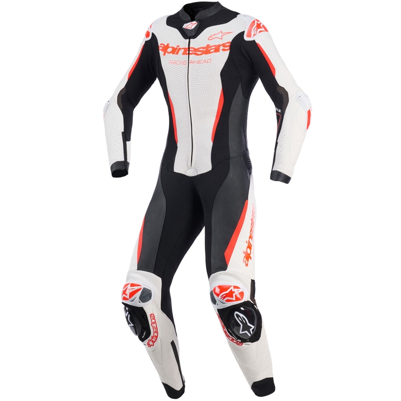 Alpinestars Stella GP-R7 dames motorpak uit één stuk van leer, wit-fluorescerend rood-zwart