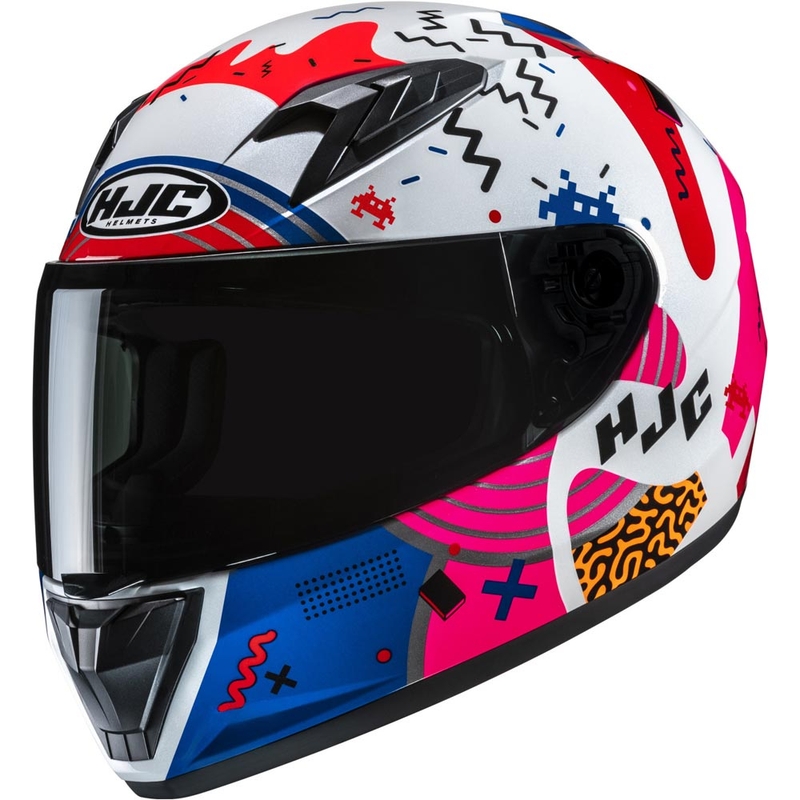 Kinder integraalhelm voor motorrijden HJC Y10 Mika MC28 wit-roze-blauw