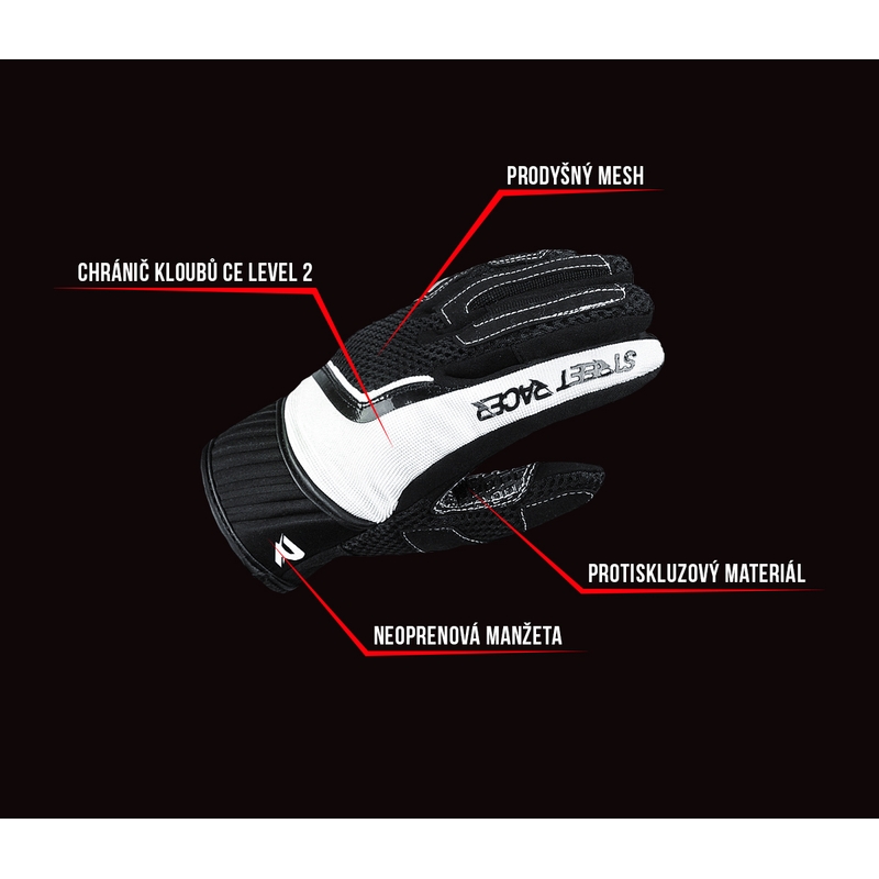 Street Racer Stunt Motorhandschoenen Zwart-Wit